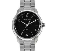 Marschall Original Herren Armbanduhr I Planeo Acero Negro I Funkuhr mit silbernem Edelstahlarmband I Lumineszierende Zeiger I Elegant und minimalistisch