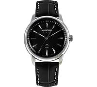 Marschall Original Herren Armbanduhr I Planeo Negro Claro I Funkuhr mit schwarzem Lederarmband I Lumineszierende Zeiger I Elegant und minimalistisch