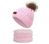Martin Kench Kinder Winter Beanie Hut Schal Set Winter Mütze Loop Schal Set Kinder Unisex Strick Bommelmütze Wolle Schal für Mädchen Baby (Pink)