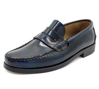 MARTTELY Herren Penny Loafer aus Echtleder Rahmengenähte Business Slipper mit Ledersohle Handgefertigt in Spanien Navy blau 45