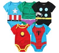 Marvel 5-Pack Avengers Baby Boy Onesies with Iron Man, Captain America, Spiderman, Hulk, Thor