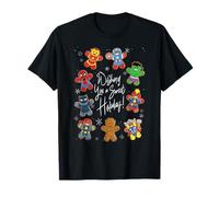 Marvel Avengers Christmas Gingerbread Wishing Sweet Holiday T-Shirt - Unisex Erwachsene und Kinder - Schwarz - Klein - Kurzarm - Klassisch - V-Ausschnitt - Cartoon - Weihnachten - Superhelden