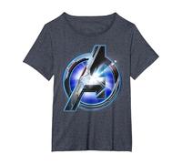 Marvel Avengers Endgame Avenger Tech Logo Shine T-Shirt, Damen Große Größen, Blau Meliert, 4X