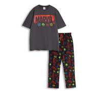 Marvel Avengers Herren-Pyjama-Set, schwarz, Mehrfarbig, kurzärmlig, langbeinig | Hulk, Iron Man, Thor, Captain America Cartoon-Design | Marvel Merch