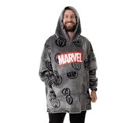 Marvel Avengers Herren tragbarer Decken-Hoodie | Grauer Pullover mit „Avengers All Over Print-Grafiksymbolen | Loungewear mit Sherpa-Futter und Kapuze fur Erwachsene, Einheitsgrosse