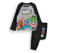 Marvel Avengers Jungen Pyjama-Set | Kinder Superhero Langarm Langbein Grafik Pyjamas in Grau und Schwarz | Iron Man Incredible Hulk Captain America Klassisches Comic-Kunstwerk | Film Film Merchandise