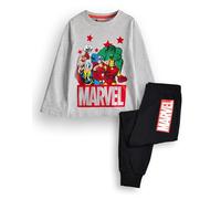 Marvel Avengers Jungen Pyjama-Set | Kinder Superhero Langarm Langbein Grafik Pyjamas in Grau und Schwarz | Thor Captain America Iron Man Der unglaubliche Hulk | Film Comic Nachtwäsche Merchandise