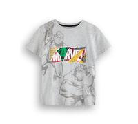Marvel Avengers Jungen T-Shirt | Kinder Superhero Kurzarm Grafik T-Shirt in Grau | Comic Buch Collage Spiderman Der unglaubliche Hulk Original Kunstwerk Bekleidung Oberteil | Film Merchandise