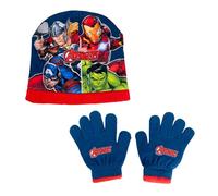 Marvel Avengers Mütze und Handschuhe für Jungen, Winter-Set für Kinder, Winter-Accessoires von The Avengers Thor Hulk Iron Man und Captain America - Blau