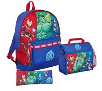 Marvel Avengers Rucksack + Lunchtasche + Federmäppchen Jungen 3-teiliges Schulranzen-Set Hulk Iron Man Captain America, blau, Rucksack