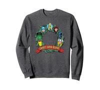 Marvel Avengers Santa’s Super Helpers Faces Retro Holiday Sweatshirt, Unisex für Erwachsene, Anthrazit Meliert, XL