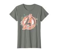 Marvel Avengers Soft Floral Fill Logo T-Shirt, Damen, Heidekraut/Armeegrün, S