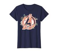 Marvel Avengers Soft Floral Fill Logo T-Shirt, Damen, Marineblau, XL