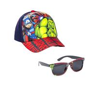 Marvel Avengers Sonnenbrille und Baseballkappe für Jungen, Sonnenbrille UV Schutz, Hut Avengers Design Kinder Sommermütze für Jungen