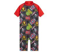 Marvel Badeanzug Kinder Jungen Spiderman Avengers Schwimmanzug Jungen Badeanzug Einteiler Kurzarm Bademode Badebekleidung Sommerkleidung Kinder 3-10 Jahre (Rot/Grau Avengers, 5-6 Jahre)