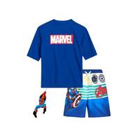 Marvel Boys' Avengers Rash Guard Set - Captain America, Iron Man Swim Shirt and Trunks (4-12), Size 5/6, Royal Avengers Stripes