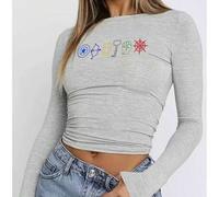 Marvel Co-Named Cotton Damen Rundhals-T-Shirt, Marvel Heroes Logo Print, Damen Frühling/Sommer Tops, Weiches Atmungsaktives Damen Grau Langarm Top