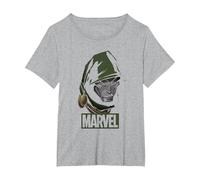 Marvel Comics Hooded Dr Doom T-Shirt, Damen Große Größen, Grau Meliert, 3X