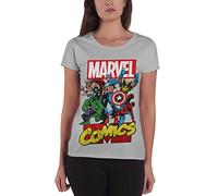 Marvel Comics T Shirt Heroes Nue offiziell damen Skinny Fit Grau