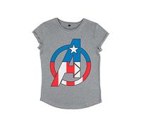 Marvel Damen Avengers Classic Avenger Captian America Women's Rolled Sleeve T-shirt, Melange Grey, L
