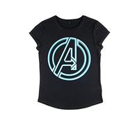 Marvel Damen Avengers Classic Avengers Glow Icon Women's Rolled Sleeve T-shirt, Schwarz, L
