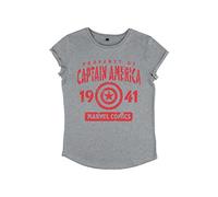 Marvel Damen Avengers Classic Captains Property Women's Rolled Sleeve T-shirt, Melange Grey, L