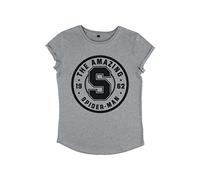 Marvel Damen Avengers Classic Collegiate Spiderman Women's Rolled Sleeve T-shirt, Melange Grey, XL