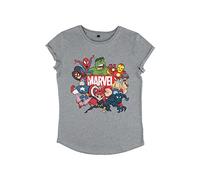 Marvel Damen Avengers Classic Group Marvel Retro Women's Rolled Sleeve T-shirt, Melange Grey, M