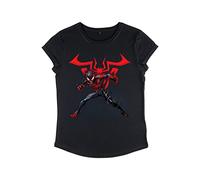 Marvel Damen Spiderman Miles W Symbol Women's Rolled Sleeve T-shirt, Schwarz, S