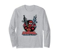 Marvel Deadpool Cartoon Guns Langarmshirt, Unisex für Erwachsene, Grau Meliert, M