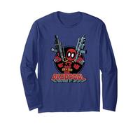 Marvel Deadpool Cartoon Guns Langarmshirt, Unisex für Erwachsene, Marineblau, M