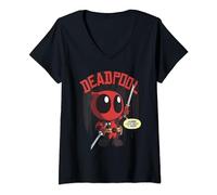 Marvel Deadpool Cartoon Look What I Have T-Shirt mit V-Ausschnitt