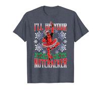 Marvel Deadpool Weihnachten I'll Be Your Nutcracker T-Shirt, Herren, Blau Meliert, S