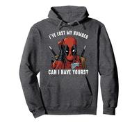 Marvel Deadpool White Lost My Number Pick Up Line Pullover Hoodie, Unisex für Erwachsene, Anthrazit Meliert, XL