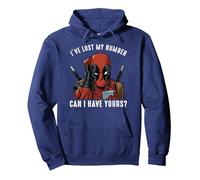 Marvel Deadpool White Lost My Number Pick Up Line Pullover Hoodie, Unisex für Erwachsene, Marineblau, XXL