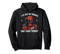 Marvel Deadpool White Lost My Number Pick Up Line Pullover Hoodie, Unisex für Erwachsene, Schwarz, L