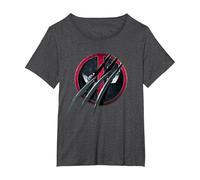 Marvel Deadpool & Wolverine Adamantium Claw Split Logo T-Shirt, Damen Große Größen, Anthrazit Meliert, 1X