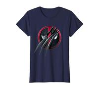 Marvel Deadpool & Wolverine Adamantium Claw Split Logo T-Shirt, Damen, Marineblau, L