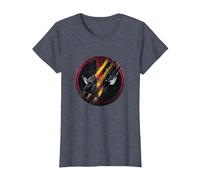 Marvel Deadpool & Wolverine Claw Marks Face Logo Retro T-Shirt, Damen, Blau Meliert, S