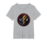 Marvel Deadpool & Wolverine Claw Marks Face Logo Retro T-Shirt, Damen Große Größen, Grau Meliert, 3X