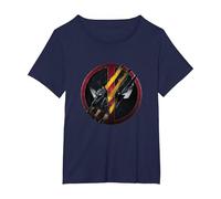 Marvel Deadpool & Wolverine Claw Marks Face Logo Retro T-Shirt, Damen Große Größen, Marineblau, 4X
