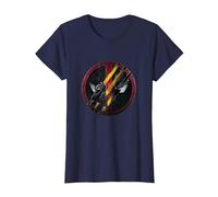 Marvel Deadpool & Wolverine Claw Marks Face Logo Retro T-Shirt, Damen, Marineblau, 3XL