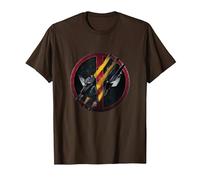Marvel Deadpool & Wolverine Claw Marks Face Logo Retro T-Shirt, Herren, Braun, 3XL