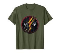 Marvel Deadpool & Wolverine Claw Marks Face Logo Retro T-Shirt, Herren, Olivgrün, XL