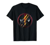 Marvel Deadpool & Wolverine Claw Marks Face Logo Retro T-Shirt - Schwarz, S - Unisex - Klassisch - Kurzarm - Einfarbig - Crew-Ausschnitt - Doppelt genähter Saum - Erwachsene - Jugendliche, Erwachsene