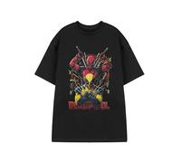 Marvel Deadpool Wolverine Herren T-Shirt | Schwarzes kurzärmeliges Messer-Grafik-T-Shirt für Erwachsene | Superhelden-Comedy-Fan-Bekleidungs-Top | 2024 Film-Comic-Merchandise-Geschenk
