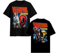 Marvel Deadpool Wolverine Magazine Front Back T-Shirt, Schwarz, L