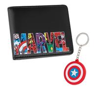 Marvel Geldbeutel mit Schlüsselanhänger - Portmonee Herren mit Kartenfächern und klarem ID-Fach (Schwarz Captain America)