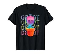 Marvel Groot Headphones & Flowerpot Rainbow Colors T-Shirt, Herren, Schwarz, L