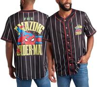 Marvel Herren Baseballtrikot - Avengers Spider Man Venom Hipster Hip Hop Button Up Baseball Trikot Herren (Größen: S-4XL), Schwarze Spinnennadelstreifen, XL